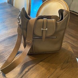 INZI Taupe Pebbled Leather Cross Body Bag